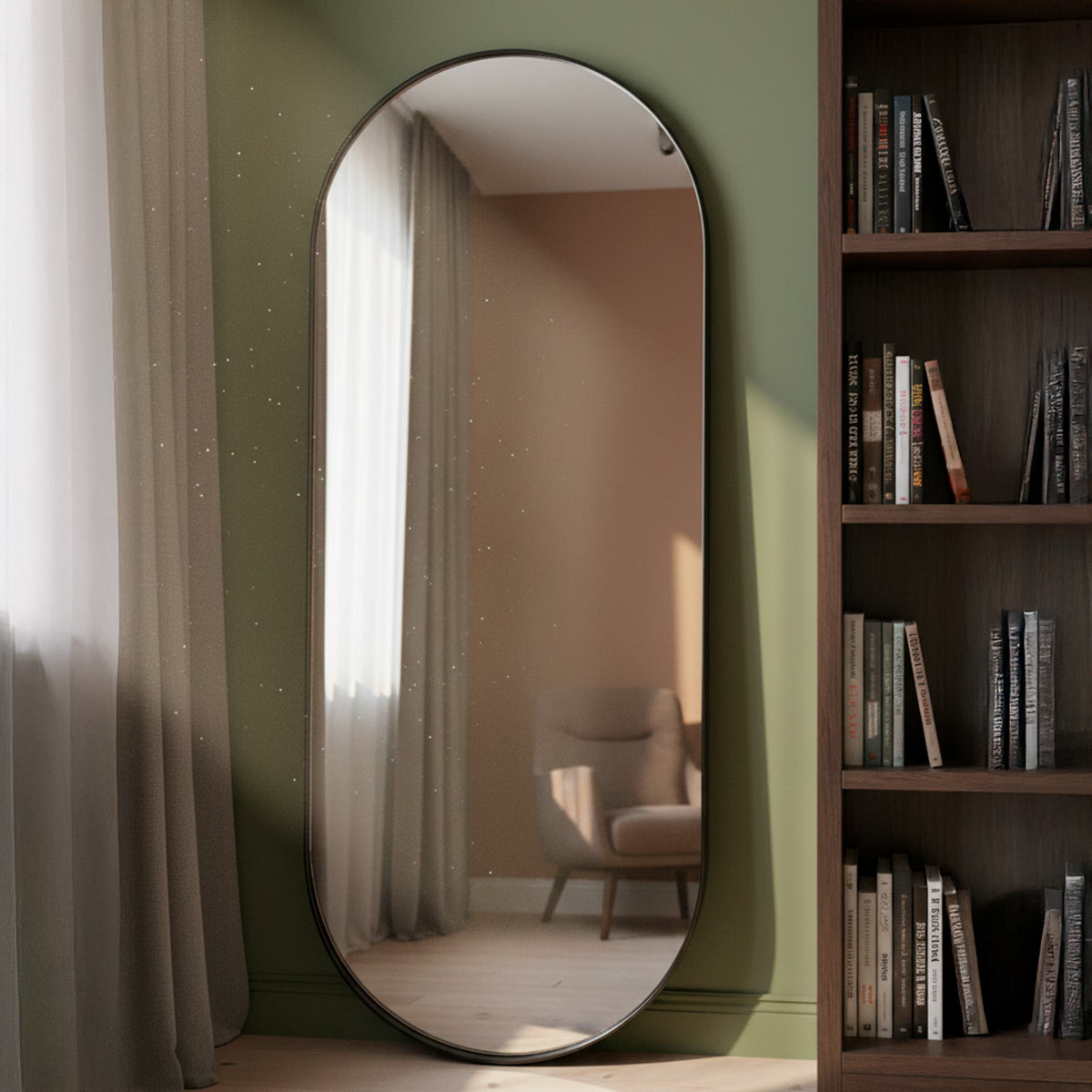 Espelho Decorativo Grande Oval Orgânico - Metal Pílula - 60x1,50M