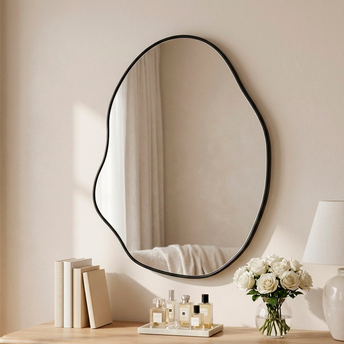 Espelho Decorativo Orgânico Grande Em Couro - Rubi