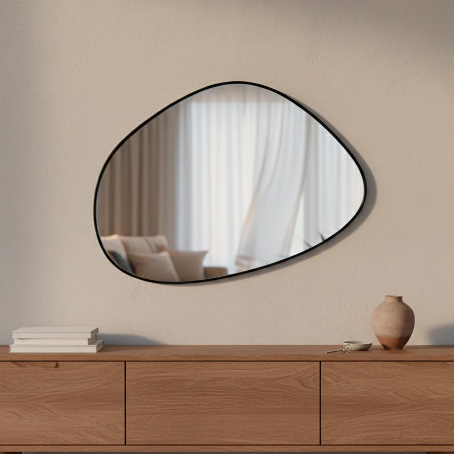 Espelho Decorativo Orgânico Grande Em Couro - Nuvem - 60x80cm