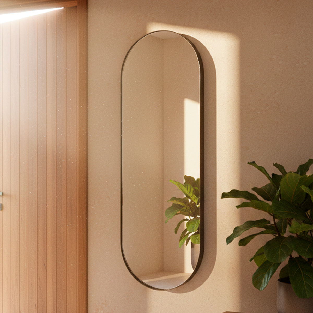 Espelho Decorativo Grande Oval Orgânico - Metal Pílula - 60x1,50M