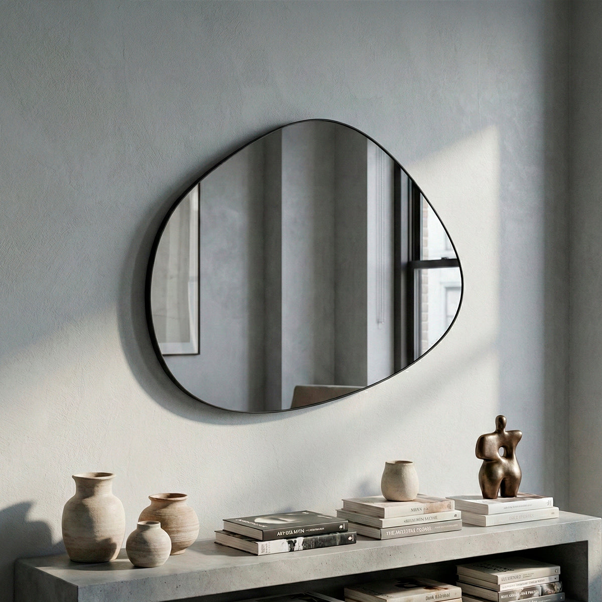 Espelho Decorativo Orgânico Grande Em Couro - Nuvem - 60x80cm