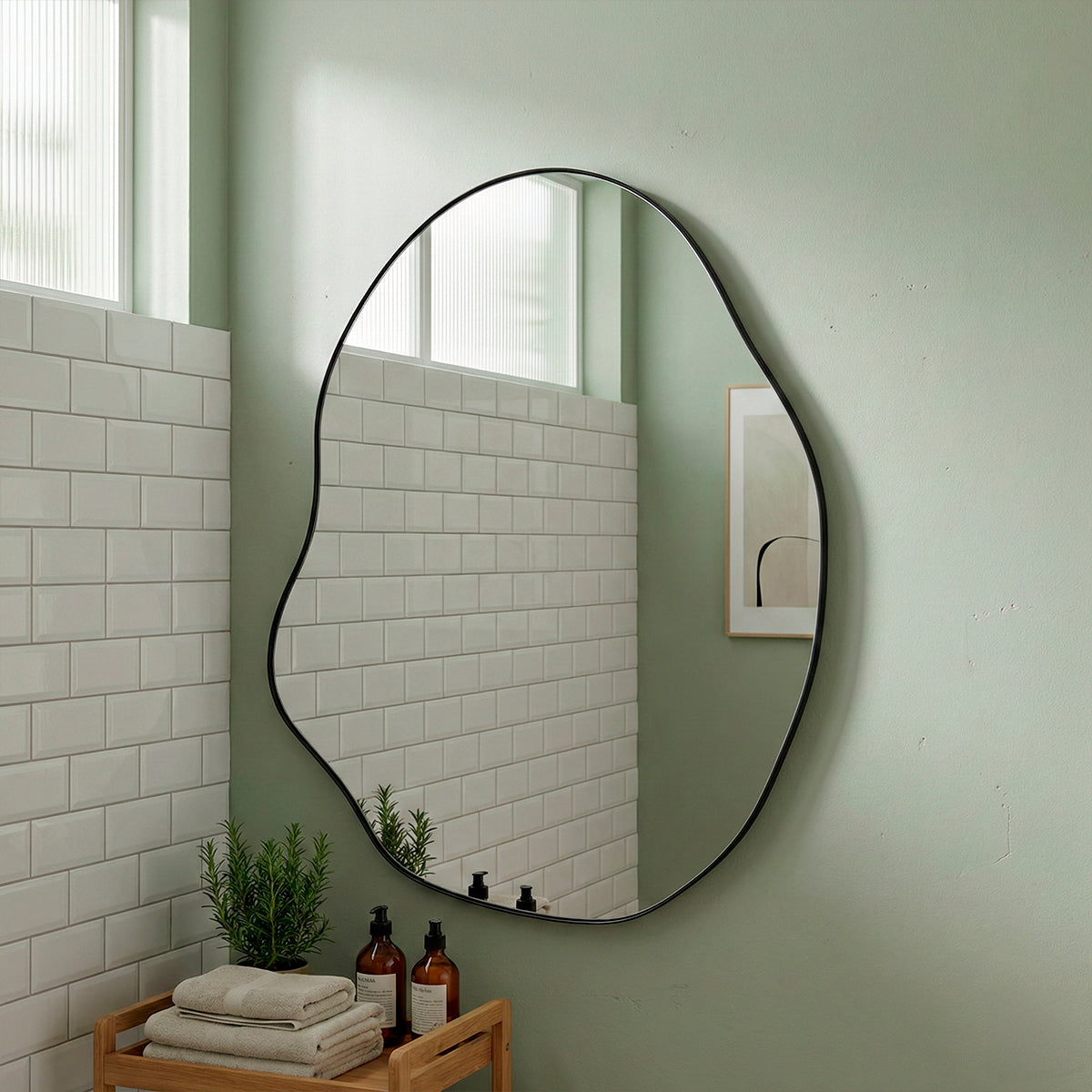 Espelho Decorativo Orgânico Grande Em Couro - Rubi