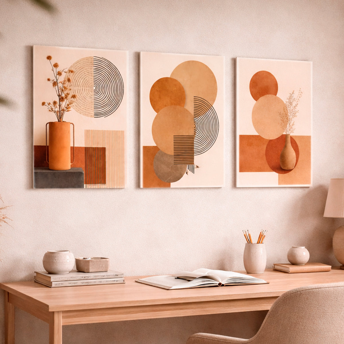 Trio de Quadros Decorativos em MDF para Sala e Quarto Kit 60x40cm