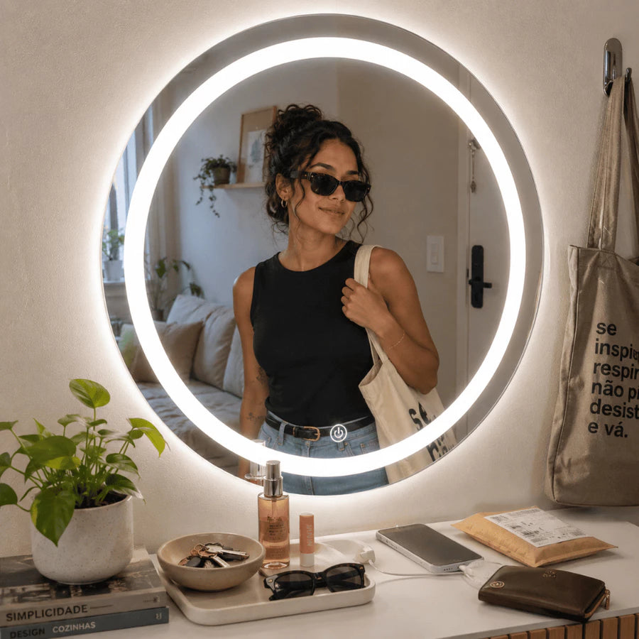 Espelho com Led Touch com Botão em 3 Cores - Redondo 60cm