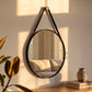 Espelho Decorativo Redondo Adnet Couro - Com Alça - Banheiro - 60cm