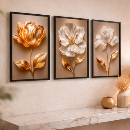 Trio de Quadros Decorativos em MDF para Sala e Quarto Kit 60x40cm