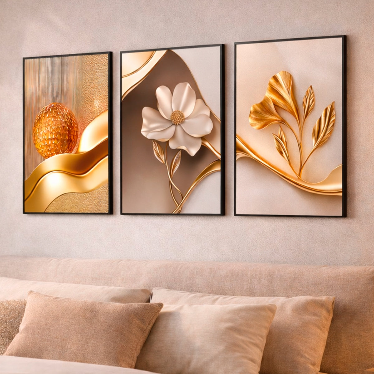 Trio de Quadros Decorativos em MDF para Sala e Quarto Kit 60x40cm