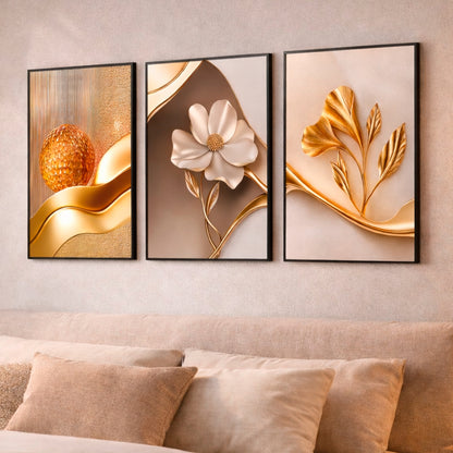 Trio de Quadros Decorativos em MDF para Sala e Quarto Kit 60x40cm