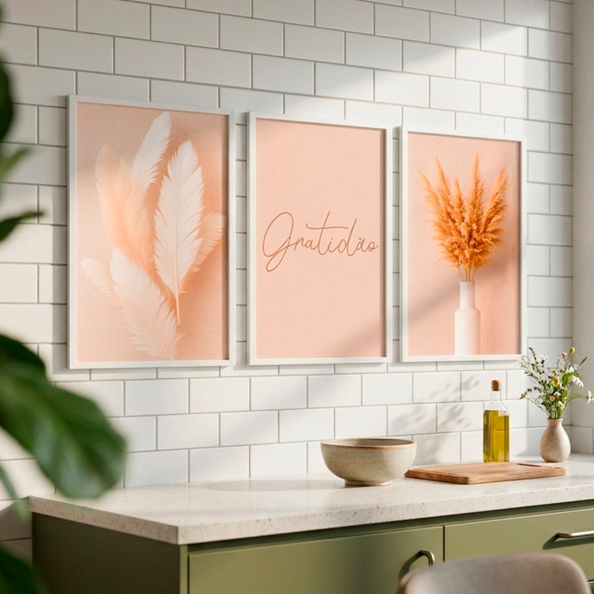 Trio de Quadros Decorativos em MDF para Sala e Quarto Kit 60x40cm