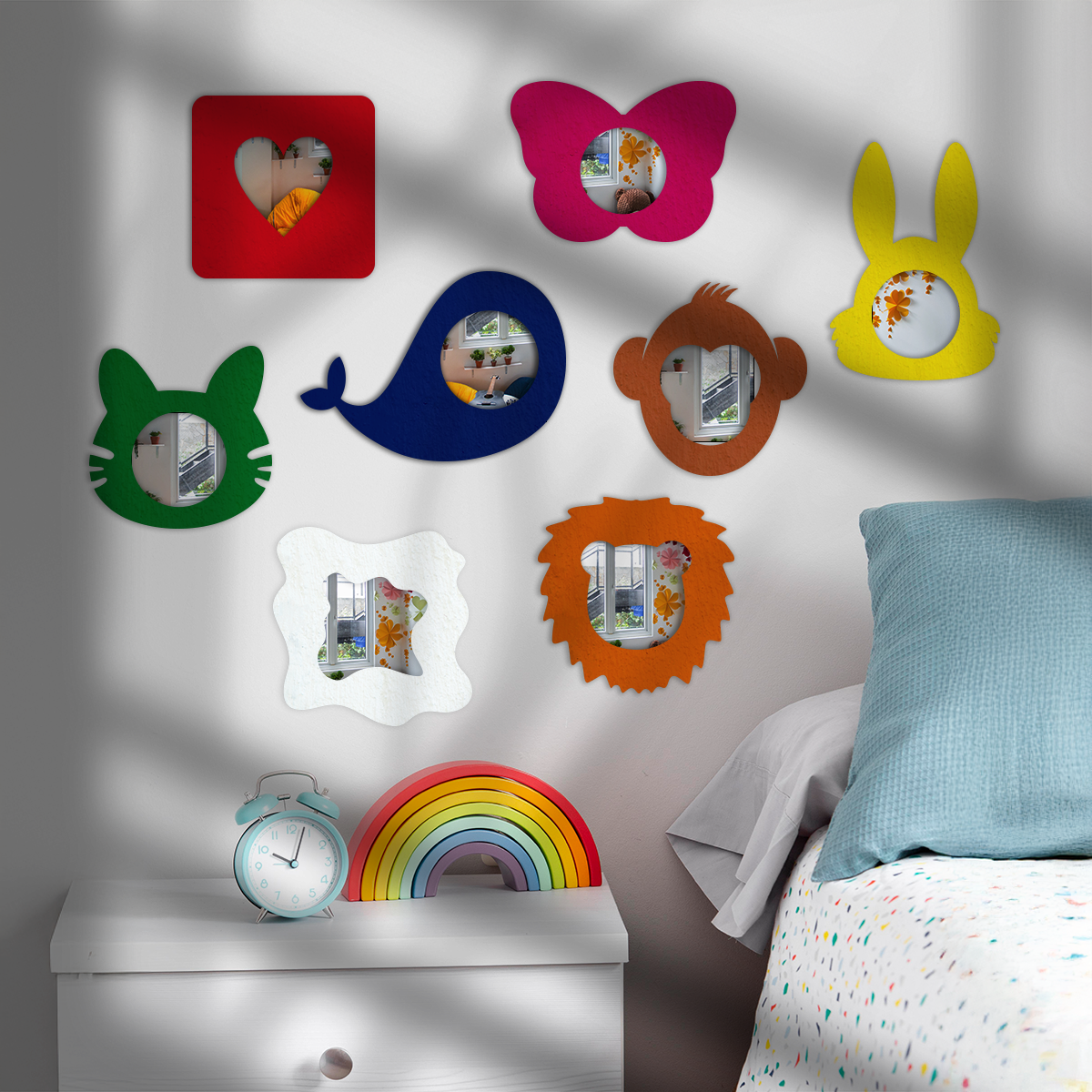 Espelho Decorativo Infantil 25x25cm - Cores e Formatos Criativos