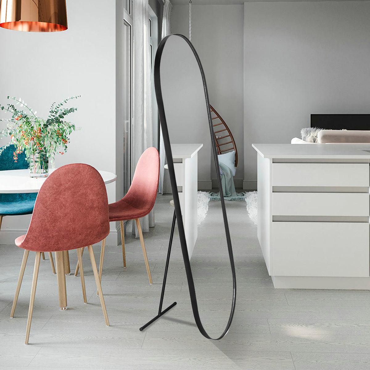 Espelho Grande com Suporte de Chão Mod. Pilula - 36x146cm